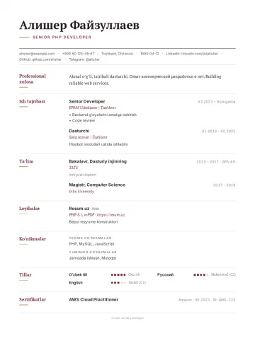Нафис шаблон - банк, молия ва ҳуқуқ учун расмий резюме